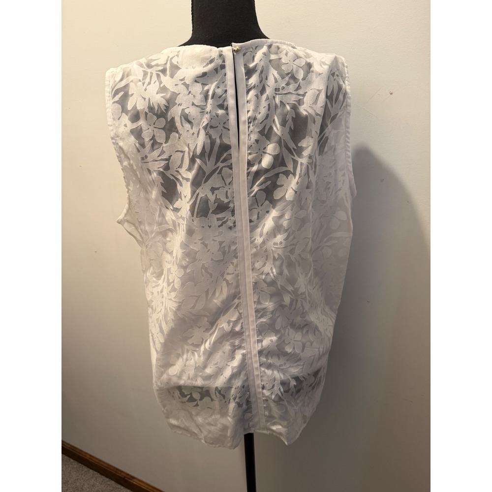 Liz Claiborne XL White Floral Devore Sleeveless Blouse keyhole back with‎ Cami - Picture 3 of 8